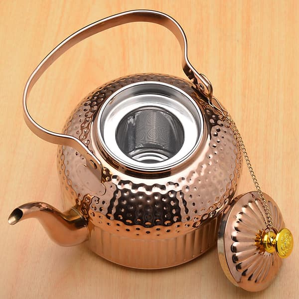 Tekanne med infuser 1,2 liter (4-5 kopper), vannkoker i rustfritt stål, for induksjon/gasskomfyr, (kobber)