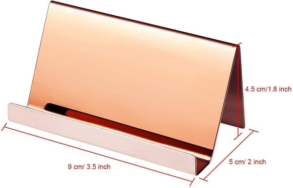 2-pakning Visittkortholdere i rustfritt stål, skrivebordskortholder, visittkortstativ (Rose Gold)