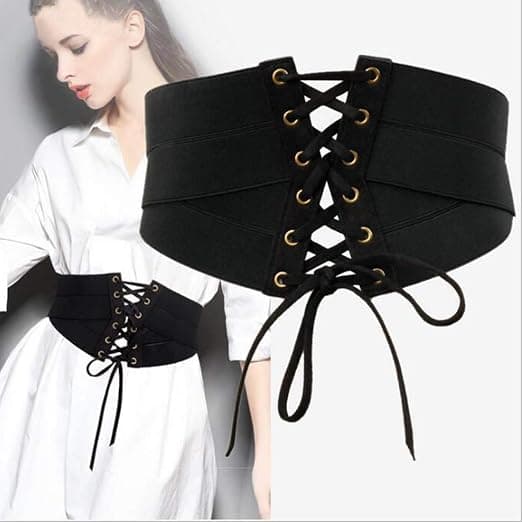 Dames Elastisk Bred Bånd Wrap Cinch Retro Høj Talje Snøre Binde PU Læder Korset Cinch Bælte
