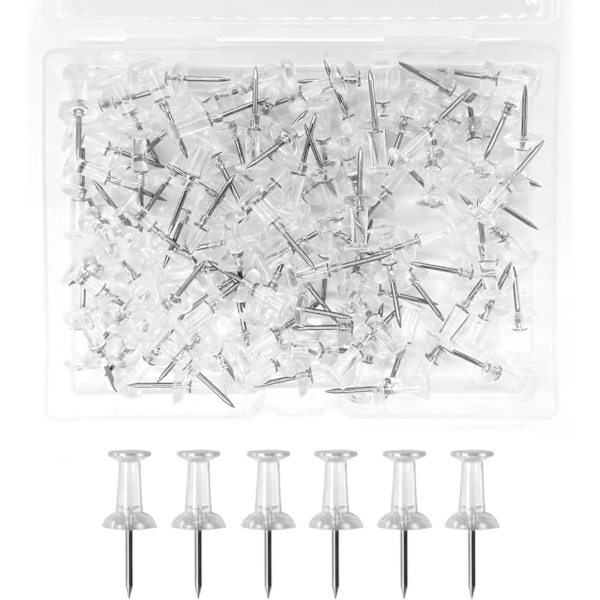 Genomskinliga trycktummar, ritstummar, ritstummar för väggar, anslagstavlans tummar för fixering, anslagstavlans trycktummar (100 st, silver)