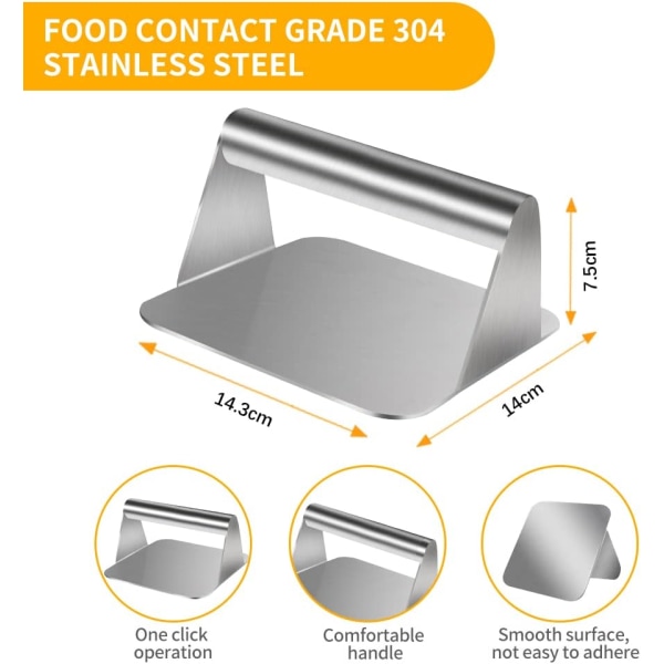 Burgerpresse, Heavy Duty Burger Smasher 5,51in Opvaskemaskine Sikker Rustfrit Stål Bacon Presse