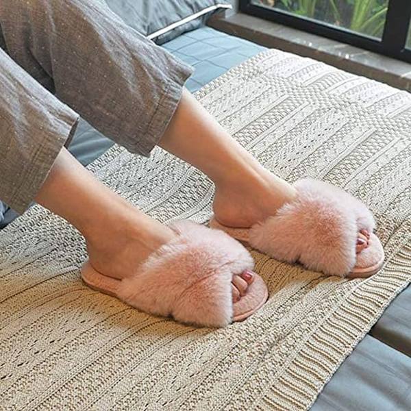 Dames Hjemmesko Varm Plys Hjemmesko Hjemmesko Pels Glide Sandal Åben Tå Hjemmesko