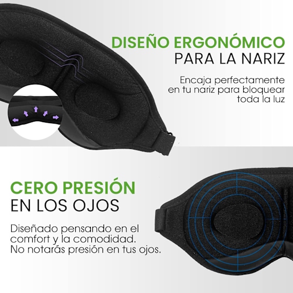 Bekväm 3D-designad sömnmask för resor, 100% ogenomskinlig vila (2 st, svart)