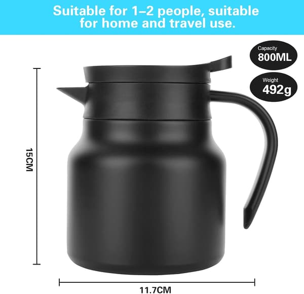Vakuumtekande med infuser, si til løs te, kaffekande i rustfrit stål med temperaturdisplay, 800 ml, sort