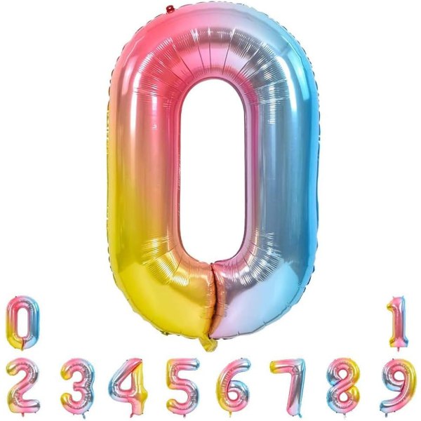 Antal ballonger, 40 tum stora regnbåge nummer 0-9 folie Mylar helium ballonger för födelsedagsfest Firande dekoration
