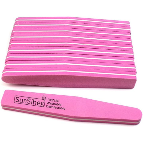 Set med 10 nagelfilar, 100/180, dubbelsidiga nagelbufferfilar, block för gel, nagelfil, professionell polering, tvättbar och återanvändbar