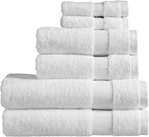 Badehåndklæde Sæt | Sæt af 6 | 2 Badehåndklæder 2 Håndklæder 2 Vaskeklude | Hurtigtørrende | Tonale og Stilfulde | Bløde Absorberende Badehåndklæder, Hvid