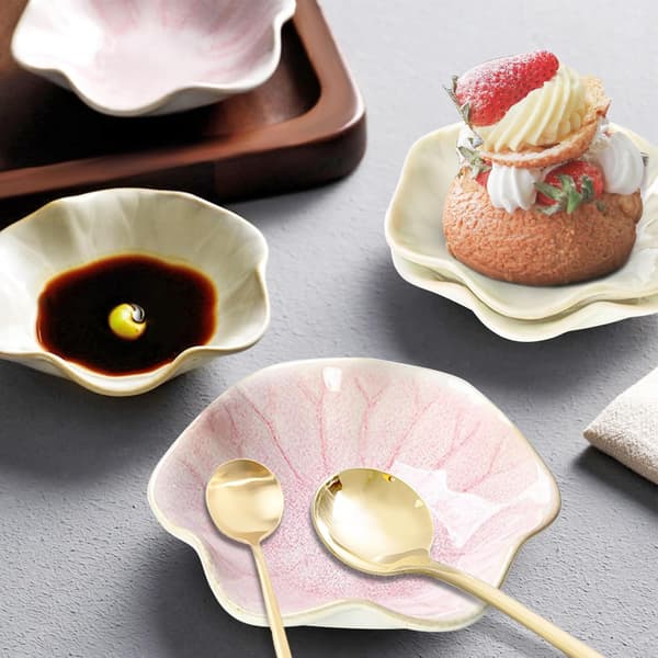 Keramisk Skeholder, Blomsterformet Skeholder til Køkken, Sovseskåle, Sushi Soja Dyppeskål, 2 stk., Pink