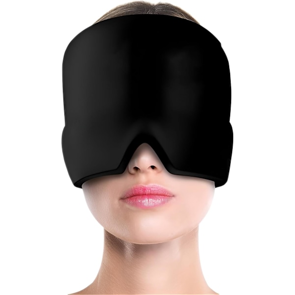 Varm og kald maske, Migrenehette, Migrenemaske, Gjenbrukbar migrenemaske, for bihulehodepine (1 stk, svart)