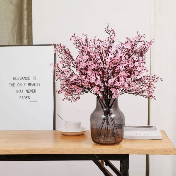 6 stk kunstige blomster falske gypsophila blomster blomst til hjemmekontor bryllup julefestdekorasjon (rosa)