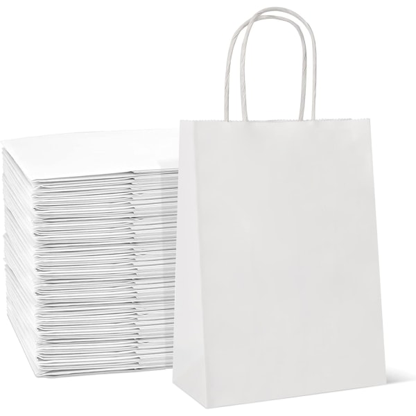 25 st papperspåsar, bärkassar med starkt vridna handtag Kraftpåsar, vit, 27x21x11cm