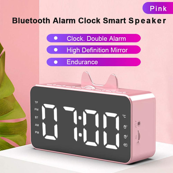 Digital väckarklocka Bluetooth-högtalare, HIFI dubbel väckarklocka digital sängklocka med USB-laddning, stereohögtalare, FM-radio, 5.0 Bluetooth, dimbar