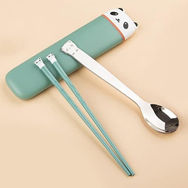 Portable chopstick cutlery set with silicone lightweight chopsticks and stainless steel spoons