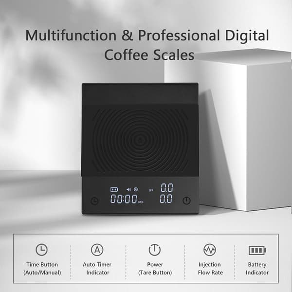 Kaffevåg, digital våg med timer, maximal lastvikt 2000 gram, för kaffe, te, Basic 2, svart