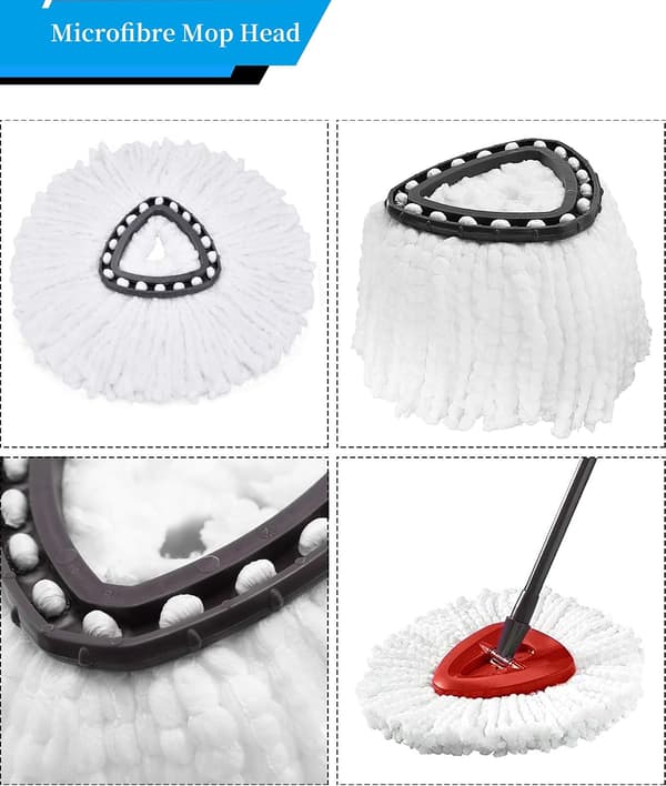 3-pakning moppehoder, kompatible med Vileda, 2-i-1 Turbo moppehode-erstatning, mikrofiber spinmopp-påfyll (hvit)