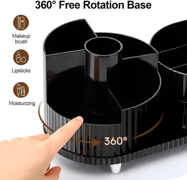 Makeup Organizer, 360° Roterende Makeup Organizer med 3-lags Rum, Perfekt til Kommode, Badeværelse, Soveværelse (Sort, To lag)