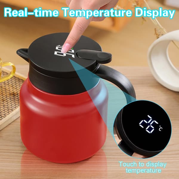 Vakuumtekande med infuser, si til løs te, kaffekande i rustfrit stål med temperaturdisplay, 800 ml, rød