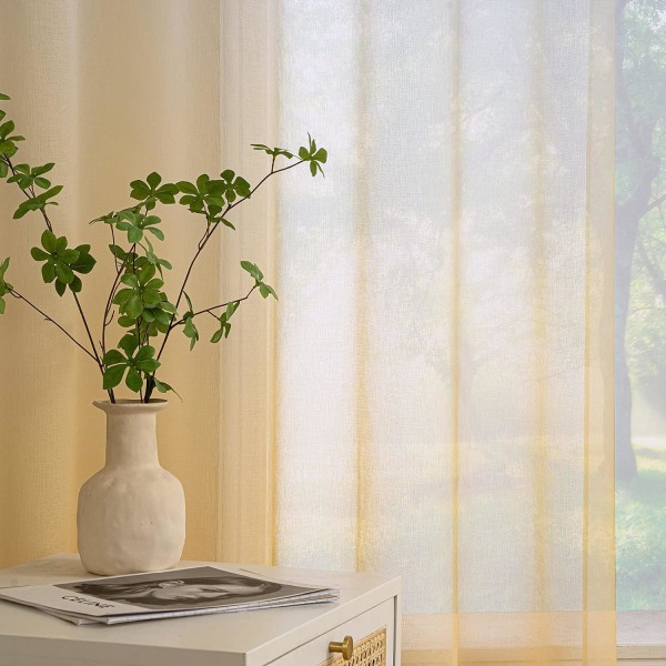 Transparenta gardiner voile gardin med öljetter färggradient dekorativ gardin fönstergardin för sovrum och vardagsrum, set med 2 Yellow 132cm*244cm