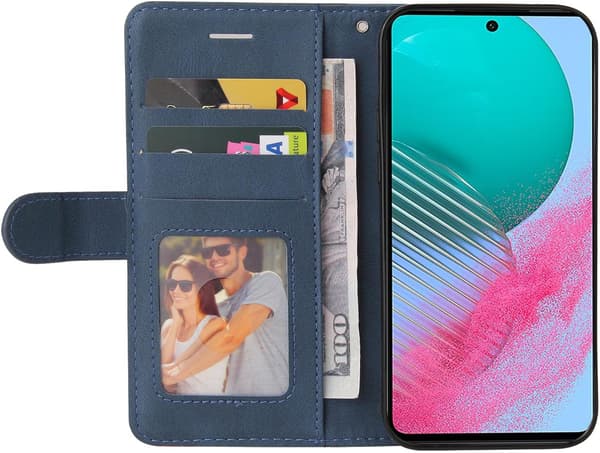 Samsung Galaxy S23 FE Fodral Geometrisk, Stötsäkert Plånboksfodral PU Läder med Kortfack Vikbart Ställ - Blå