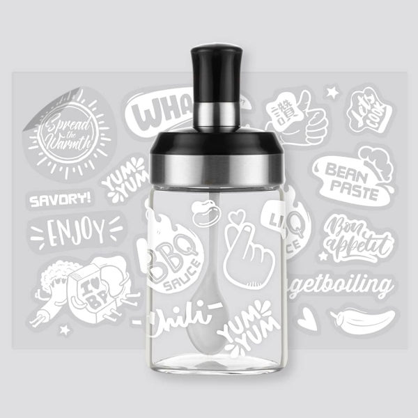 SÅS BURK Transparent Glas Kombination Sked med Lock Behållare Förvaring Kryddor Salt Socker