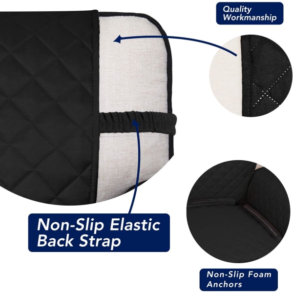 Vendbar Quiltet Sofabetræk, Vandresistent Slipcover Møbelbeskytter, Vaskbare Sofarem (Sort)