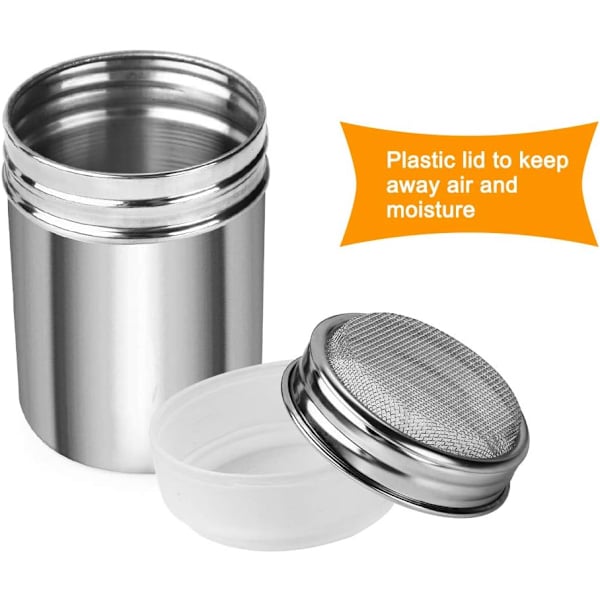 2 st pulversocker-shaker, rostfritt stål pulversocker-shaker med lock