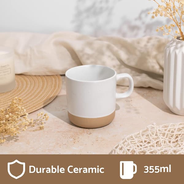 Keramisk kaffemugg vit spräcklig 355 ml, stengodsmugg för hem/kontor, mikrovågsugns-/diskmaskinssäker