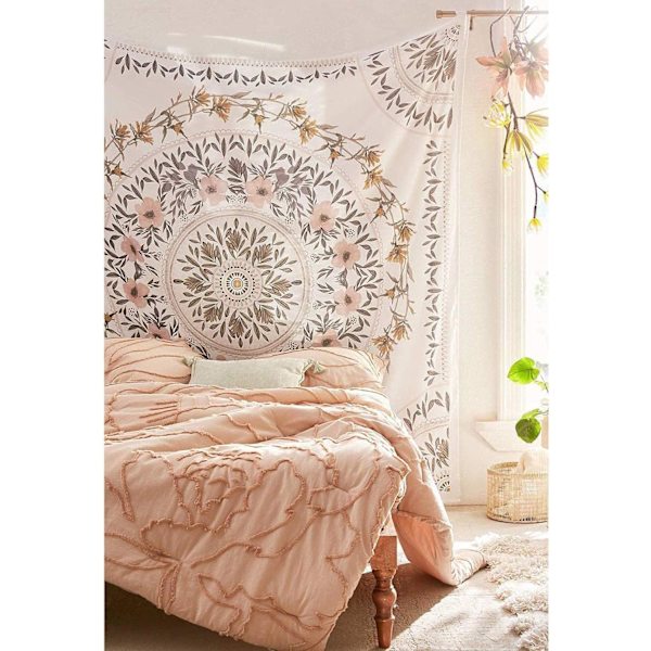 Oranssinen boheemi seinävaate, mandala kukka-aiheinen seinävaate