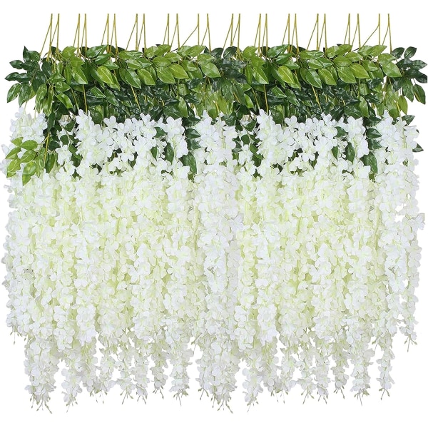 12 st konstgjorda hängande blommor 3,75 fot/st konstgjord Wisteria vinranka Ratta hängande girlang för fest bröllopsdekoration (vit)