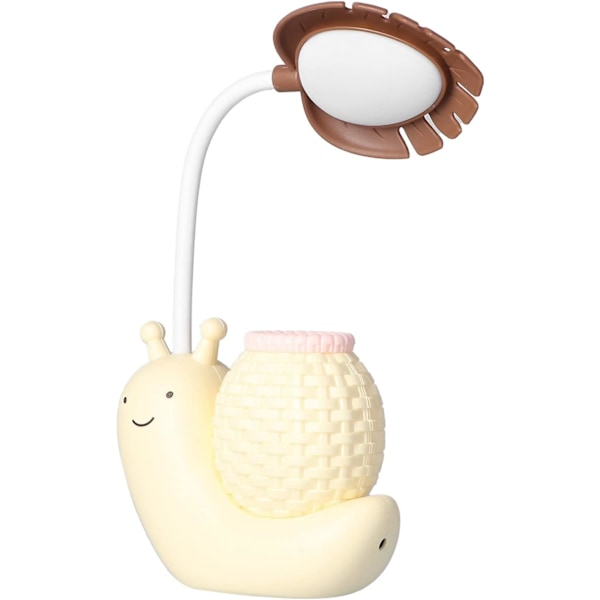 LED Skrivebordslampe med Penneholder Tegneserie Dyr Snegle Bordlampe Multi-Funksjon USB-Lading Søt Svanehals Skrivebordslys for Studenter