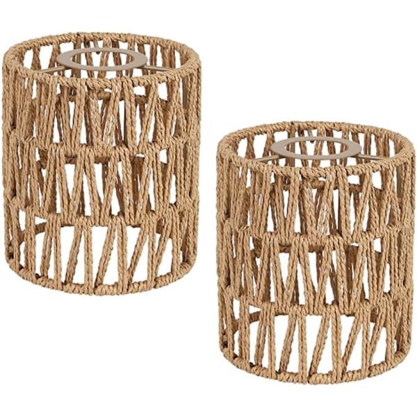 2x Boho Rattan Lampeskjerm Hengende Lampe Gulvlampe Papir Lampeskjerm