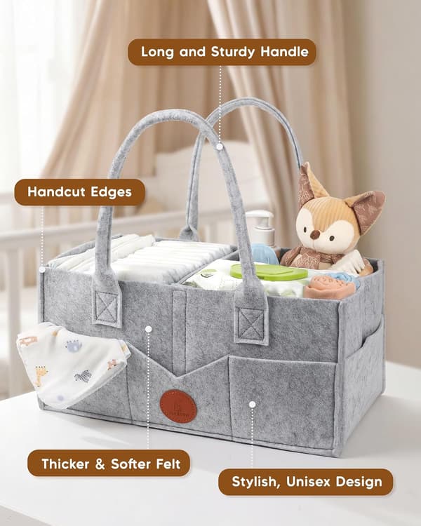 Bleie Caddy, Nyfødt Nødvendigheter for Bleie Caddy, Solid Bærbar Vaskbar Baby Caddy med Avtakbare Rom