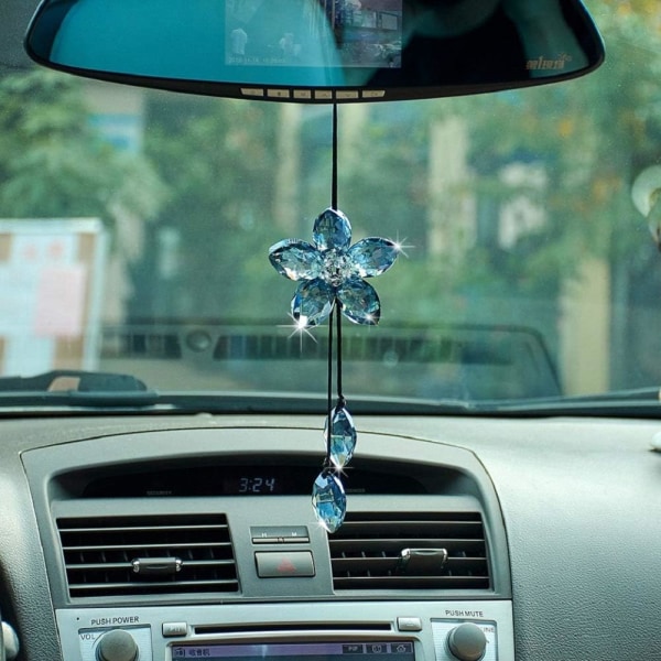Crystal Flower Car Backspegel Pendel Bilhängande prydnad Lucky Car Accessories (blå)