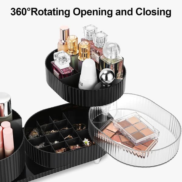 Makeup Organizer, 360° Roterende Make Up Organizer med 3-lags rum, Perfekt til Kommode, Badeværelse, Soveværelse (Sort, Tre lag)