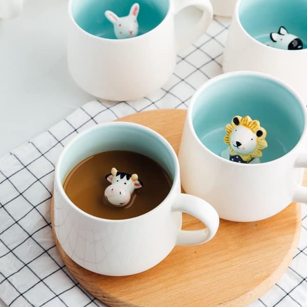 Søt ku kaffekopp, keramisk kopp med 3D slips