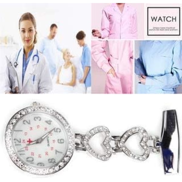 Ladies Heart Steel Sjuksköterska Doctor Tunika Brosch Quartz FOB Pocket Medical Watch