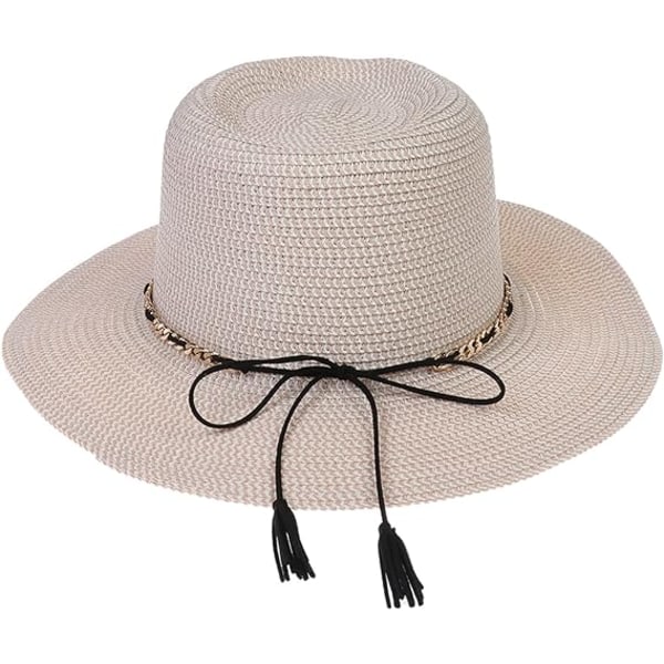 Sommarhatt i Halm, Bredbrättad Vikbar Dam & Herr, En Storlek, Strandhatt E pink + beige