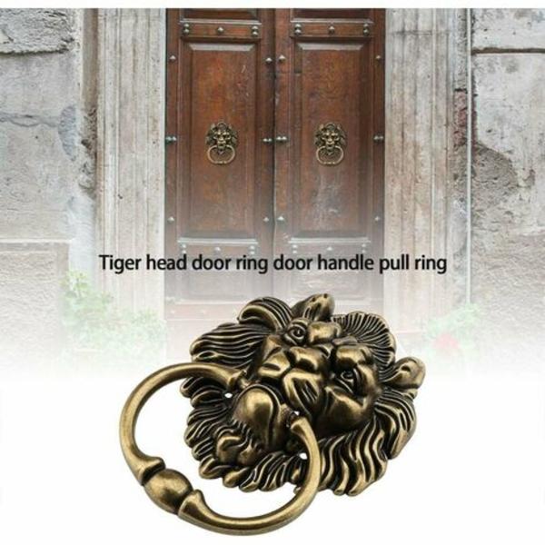 Antik dørhammer i bronze design med tigerhoved