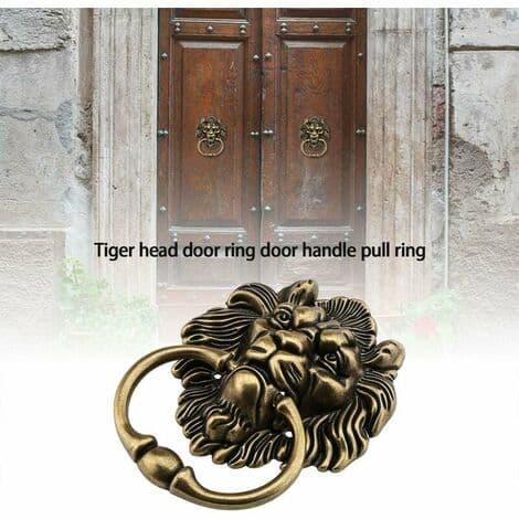 Antikk dørhammer i bronse med tigerhode