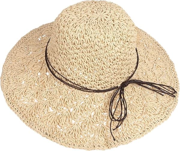 Stråhatt for kvinner, sammenleggbar Boho sommerdame strandhatt med