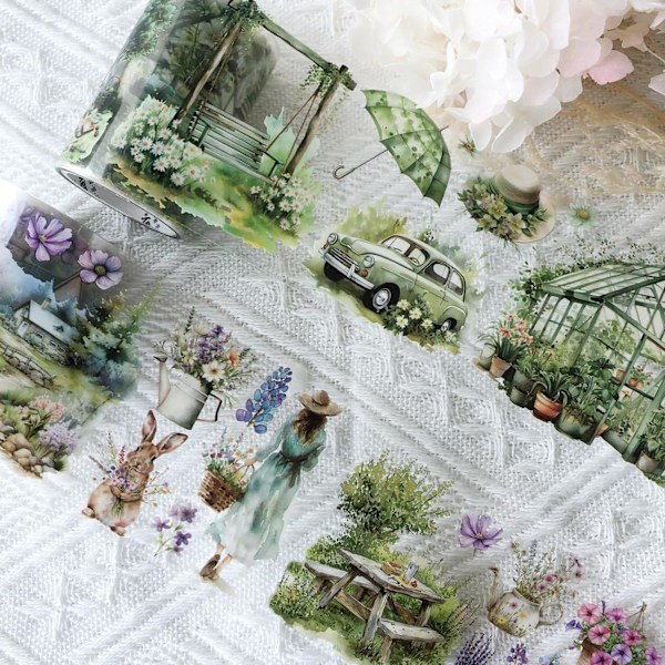 PET-tarrat 3 rullaa, kevät ja kukat, scrapbooking-tarvikkeet, läpinäkyvät tarrat lehtiöihin, päiväkirjoihin, scrapbooking-tarvikkeet, päiväkirjat color 1