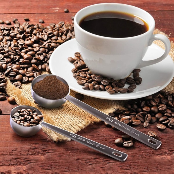 2-delt rustfrit kaffemåleske i rustfrit stål, kaffeske 1 spiseske, kaffeske med langt håndtag
