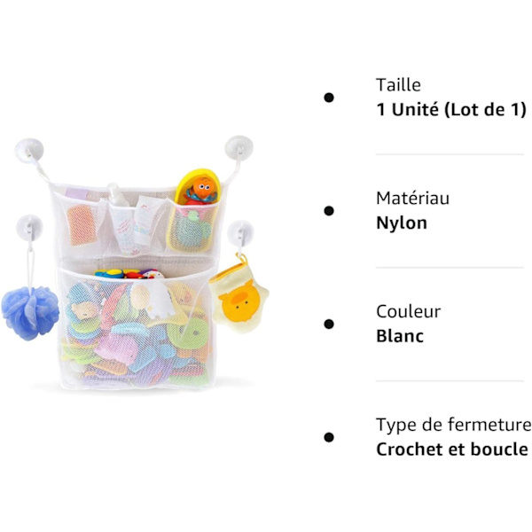 Badleksaksnät för badkar - Nät för baby leksaker + GRATIS 4 robusta självhäftande krokar