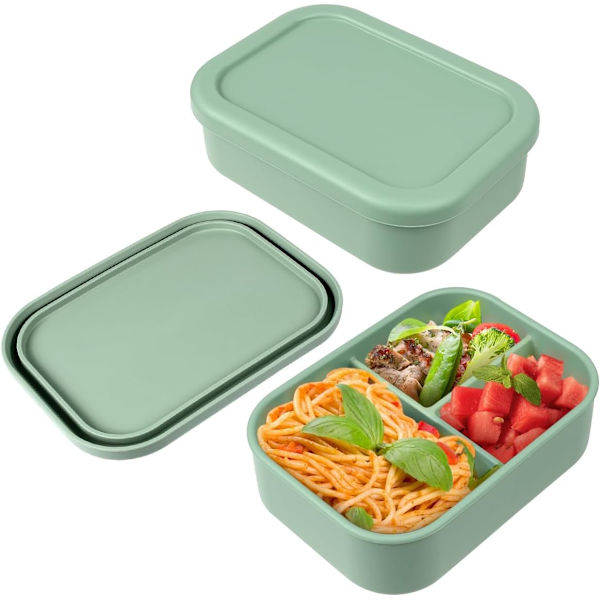 Läckagesäkra salladslådor i silikon, hårda skal, lufttäta, mikrovågsugn, diskmaskin och frys olive green