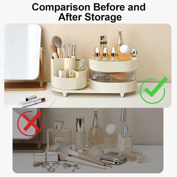 Makeup Organizer, 360° Roterende Make Up Organizer med 3-lags rum, Perfekt til Kommode, Badeværelse, Soveværelse (Hvid, Tre lag)
