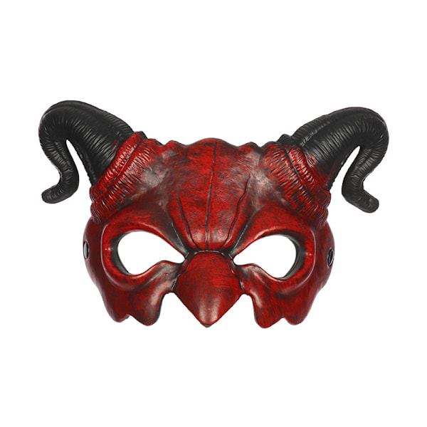 Skumhalvmask, Röd Skelett-Skalle med Böjda Horn, Bekväm Vuxenmask för Halloween, Karneval och Temafester, One Size