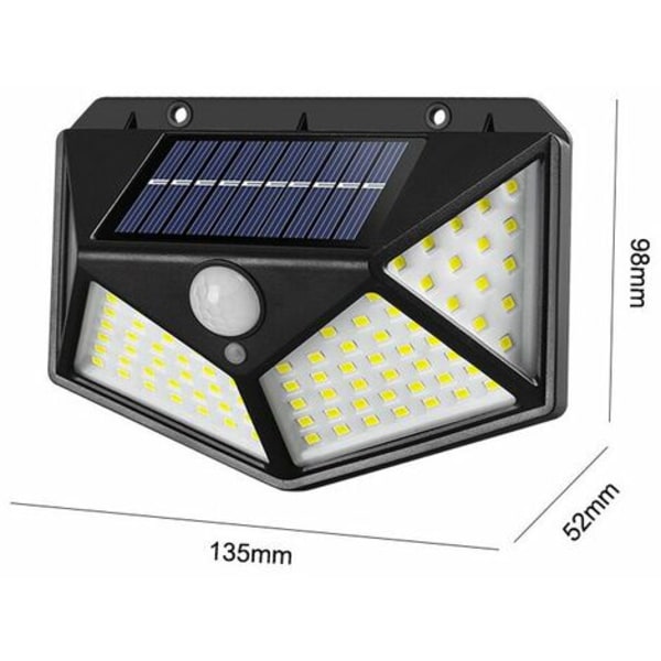 Oppladbar solcellevegglampe for utendørs gårdsplass (1 stk, 100LED tre funksjoner)