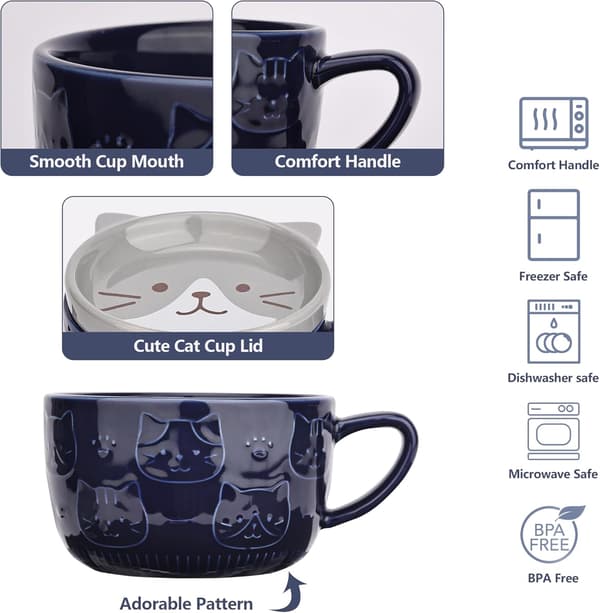 Söt keramisk katt kaffemugg med lock eller temugg för