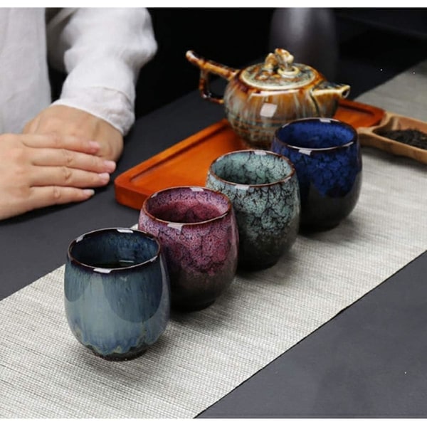 Jianzhan Keramik Tekopp, Kung Fu Te Set, Kaffekopp，Yerba Mate Set - Ceramic Mate CupSet med 4 (4 färger)