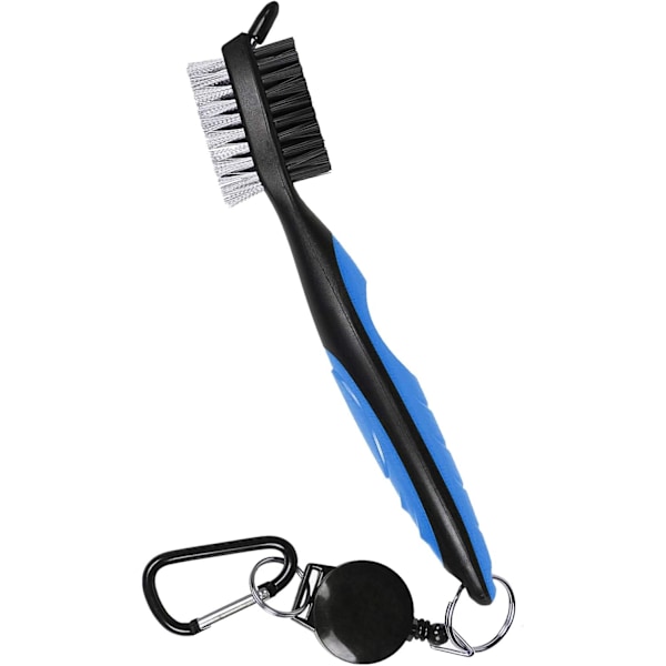 Golf Club Brush and Club Groove Cleaner, Nylon & Steel Brush Golf Clean tool with Retractable Zip-line, Aluminum Carabiner Blue